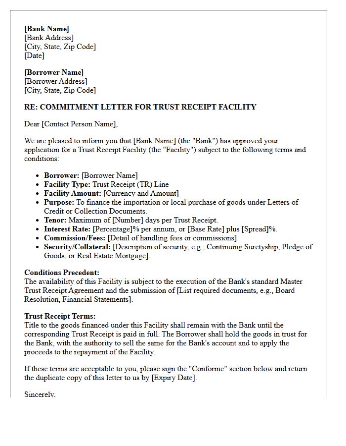 Trust Receipt Facility Commitment Letter