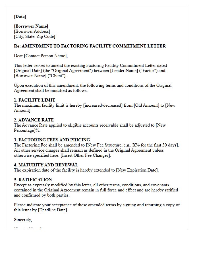 Amended Factoring Facility Commitment Letter