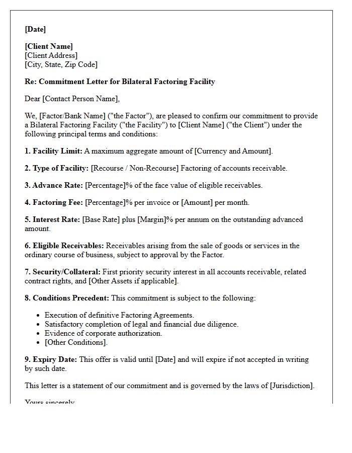 Bilateral Factoring Facility Commitment Letter