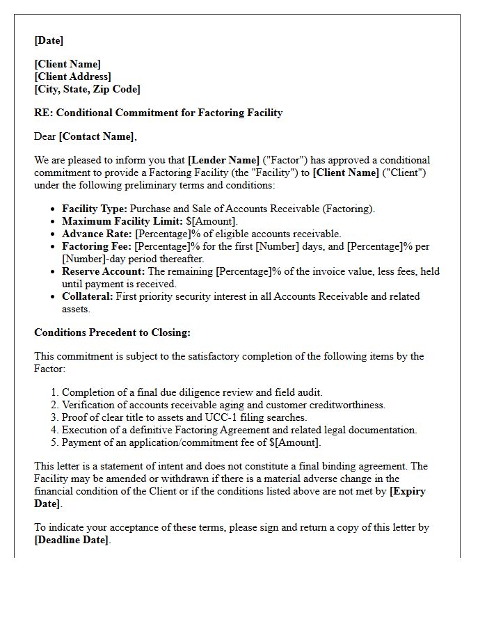 Conditional Factoring Facility Commitment Letter