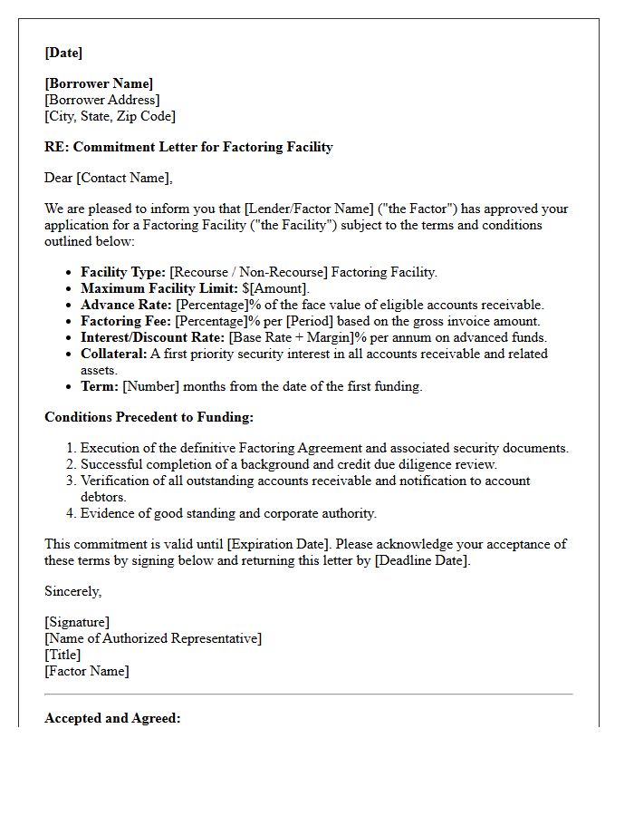 Draft Factoring Facility Commitment Letter
