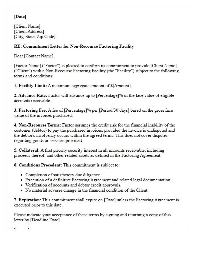 Non-Recourse Factoring Facility Commitment Letter