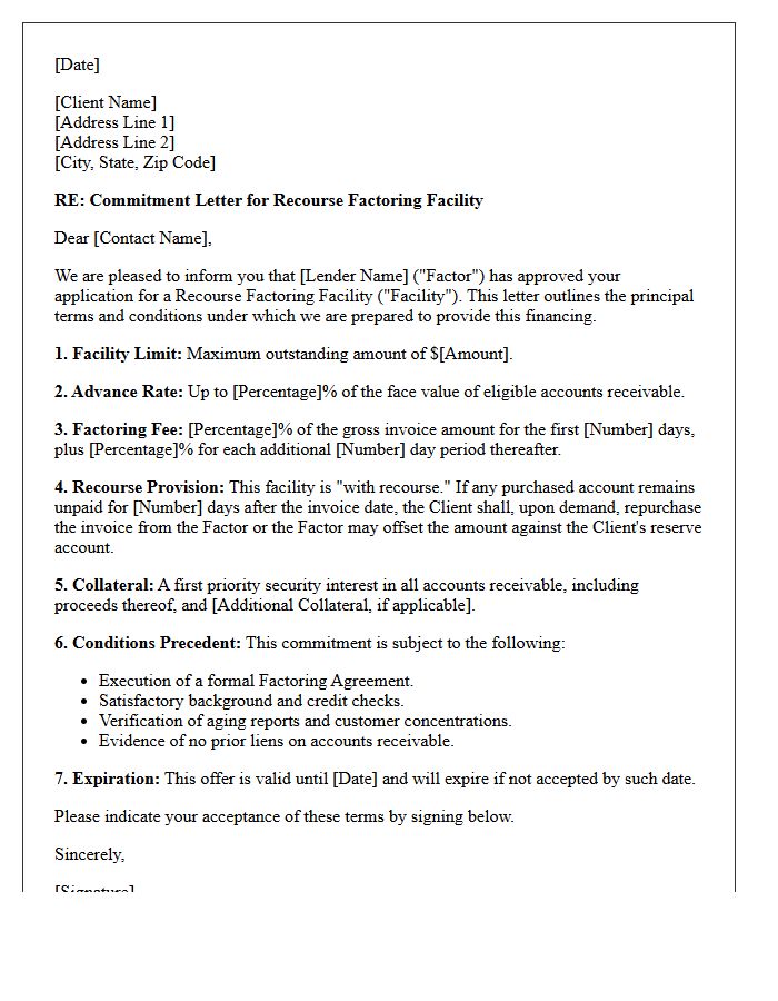 Recourse Factoring Facility Commitment Letter