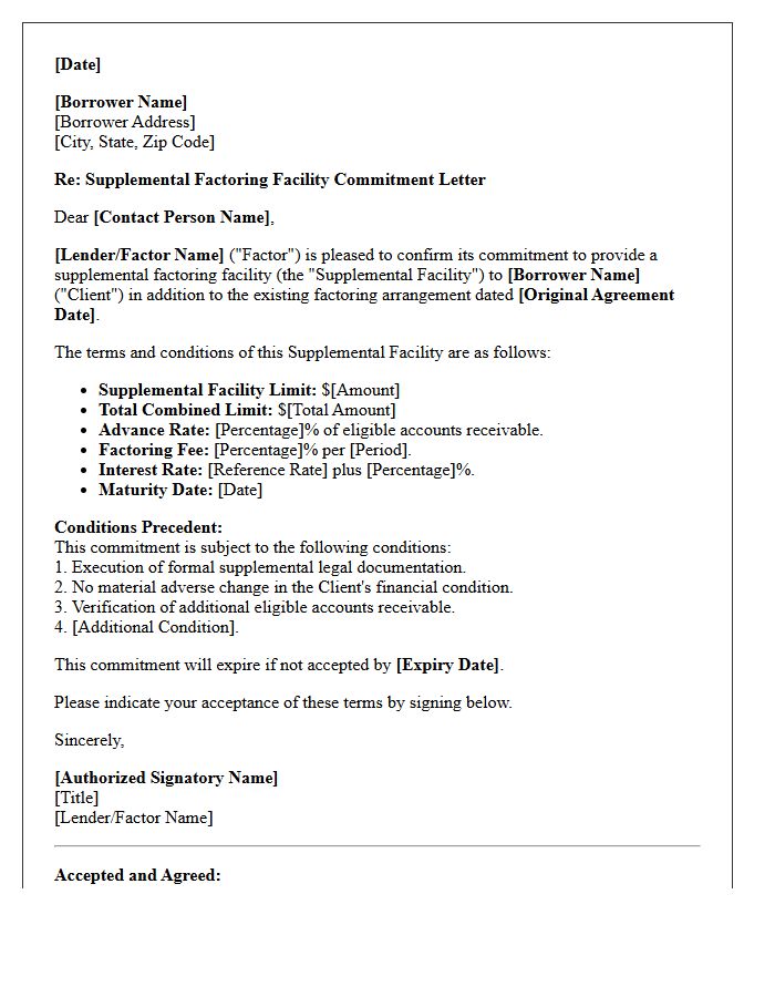 Supplemental Factoring Facility Commitment Letter