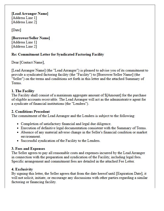 Syndicated Factoring Facility Commitment Letter