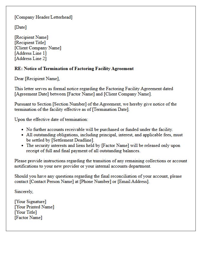 Termination Factoring Facility Commitment Letter