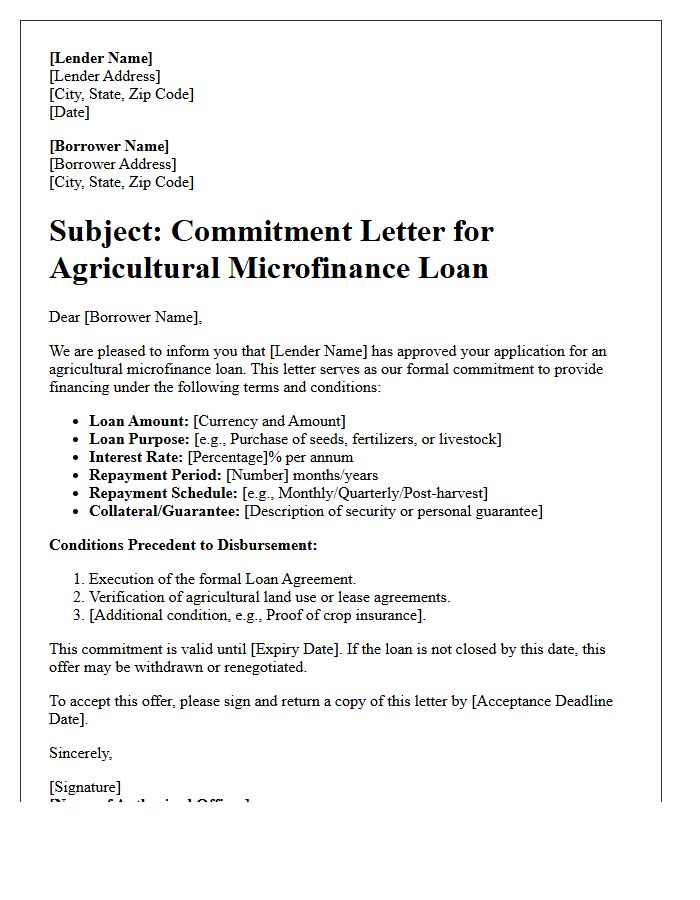 Agricultural Microfinance Lending Commitment Letter