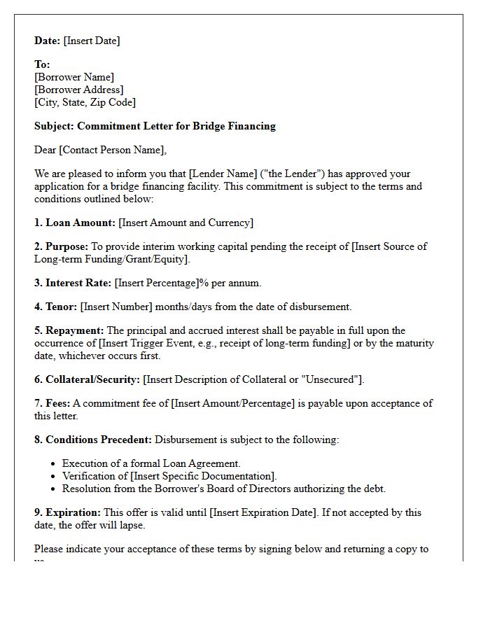 Bridge Financing Microfinance Commitment Letter