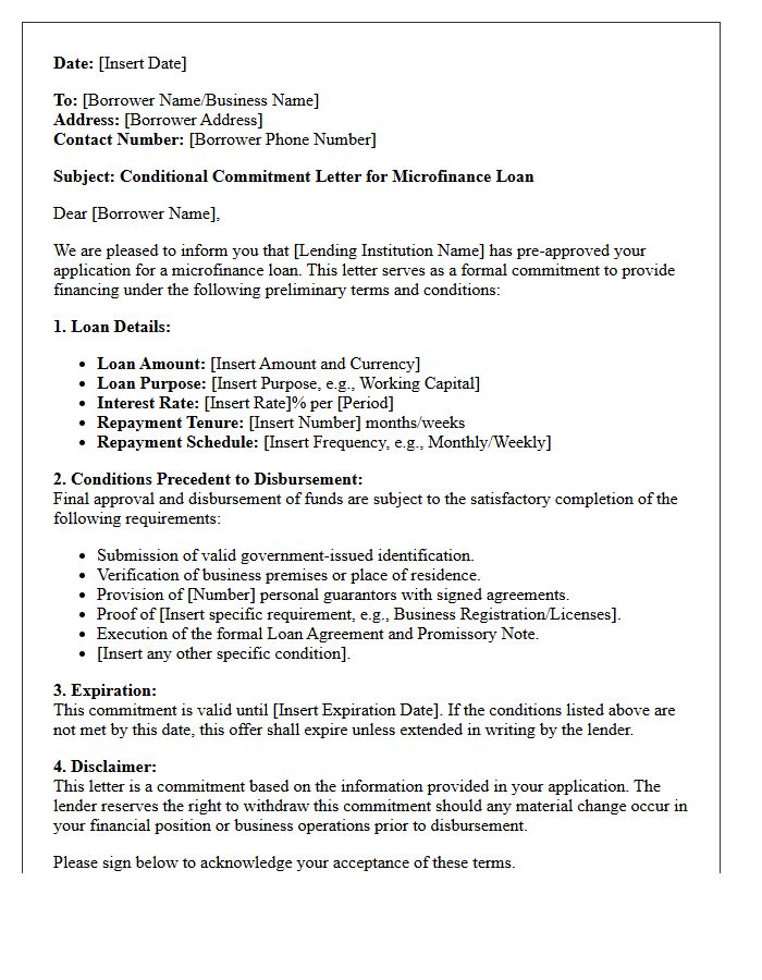 Conditional Microfinance Lending Commitment Letter