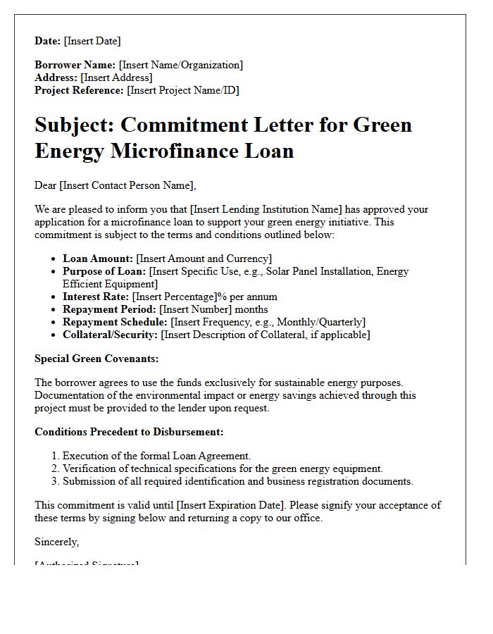 Green Energy Microfinance Lending Commitment Letter