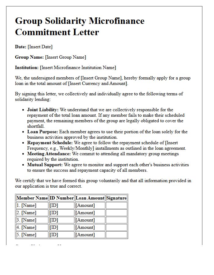 Group Solidarity Microfinance Commitment Letter