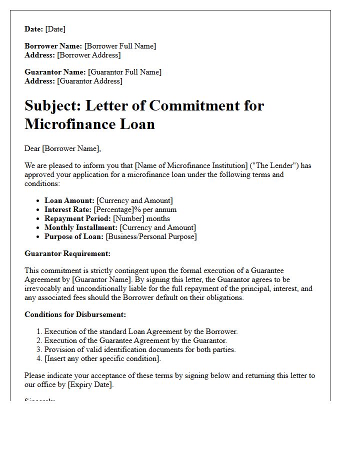 Guarantor Backed Microfinance Commitment Letter