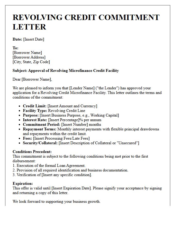 Revolving Credit Microfinance Commitment Letter