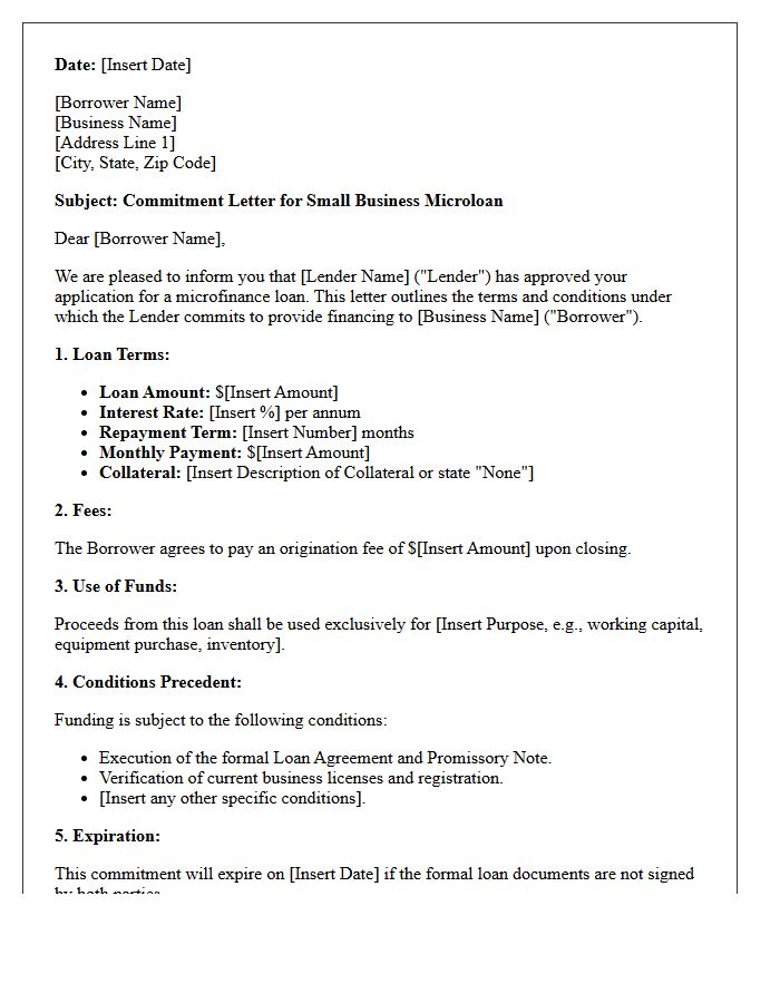 Small Business Microfinance Commitment Letter