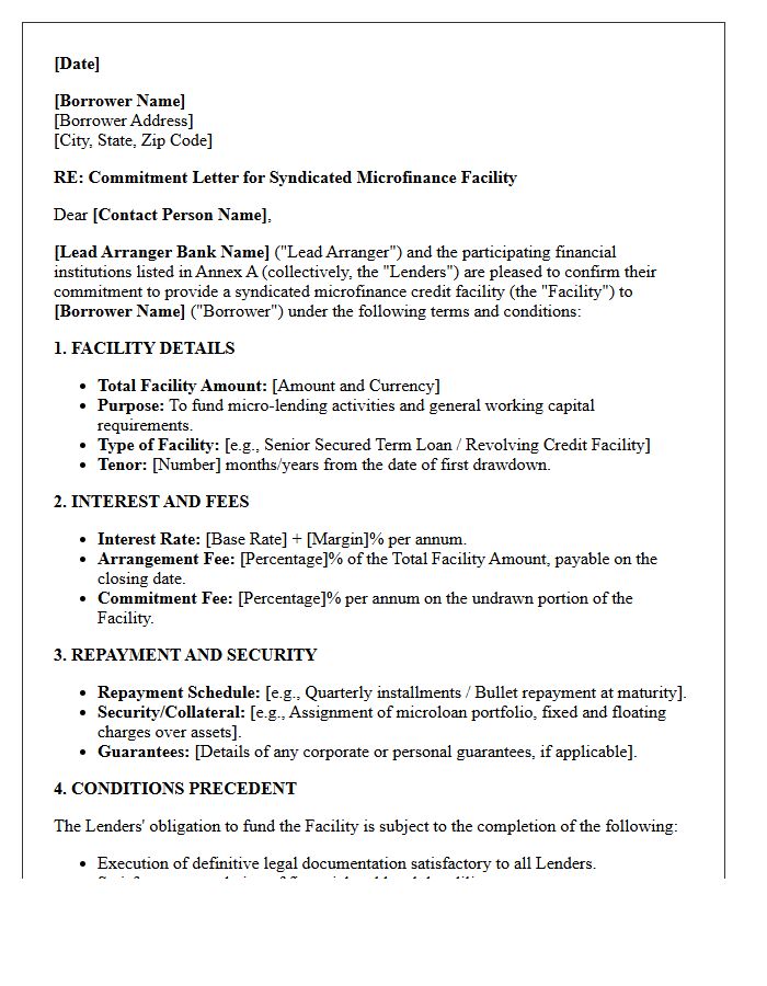 Syndicated Microfinance Lending Commitment Letter