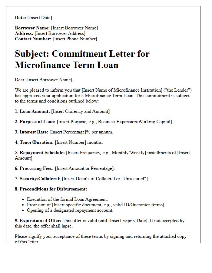 Term Loan Microfinance Commitment Letter