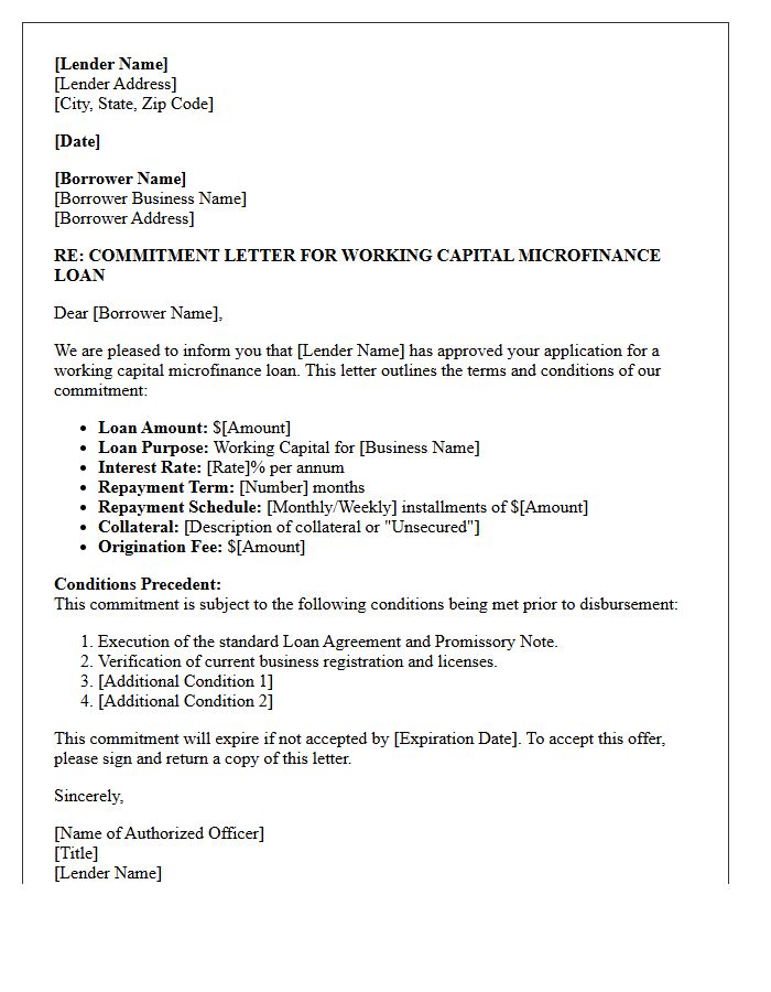 Working Capital Microfinance Commitment Letter