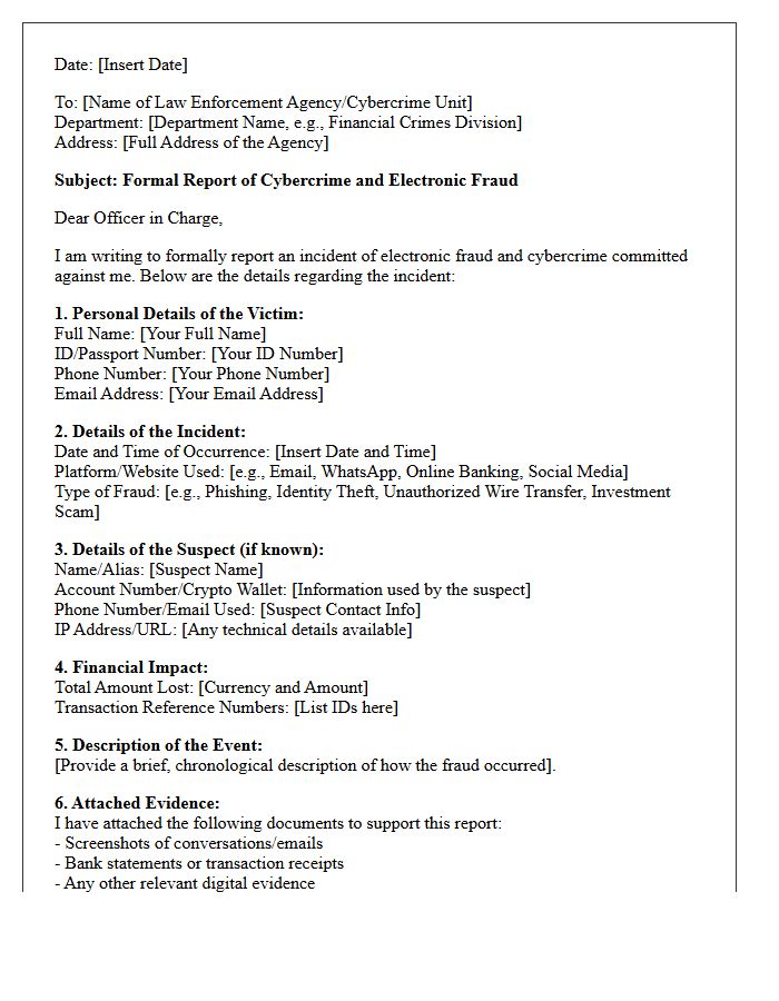 Cybercrime and Electronic Fraud Submission Letter