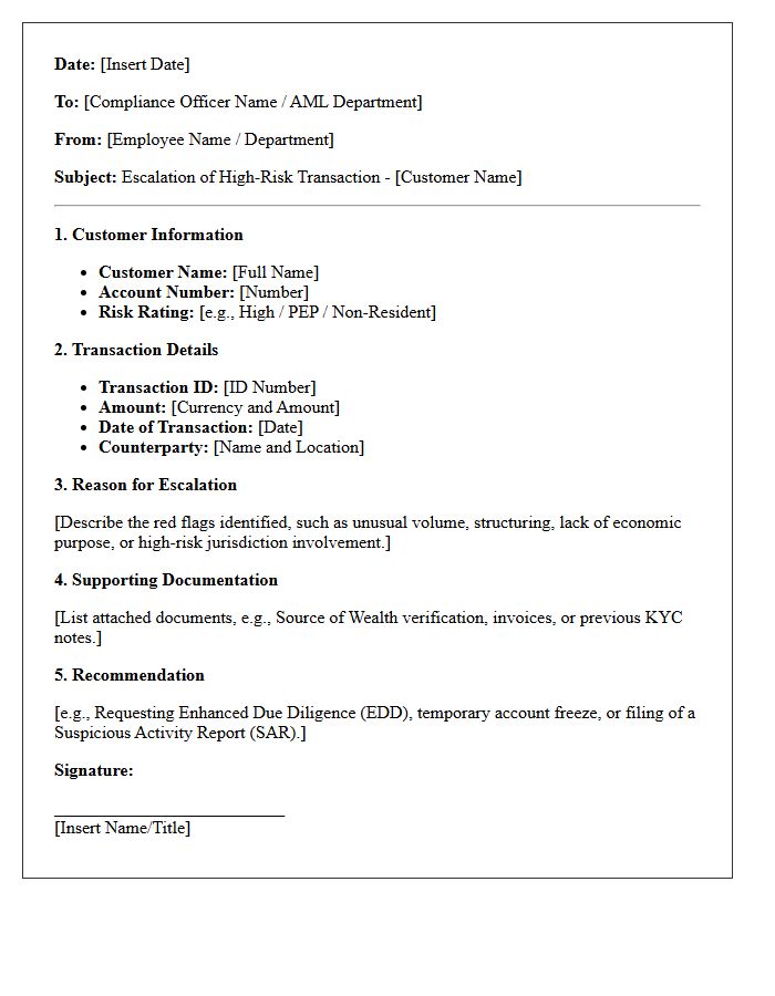 High-Risk Customer Transaction Escalation Letter