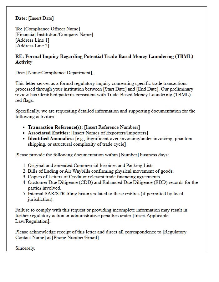 Trade-Based Money Laundering Regulatory Letter