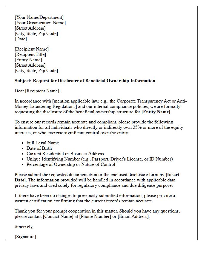 Beneficial Ownership Disclosure Request Letter