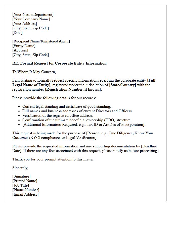 Corporate Entity Information Request Letter