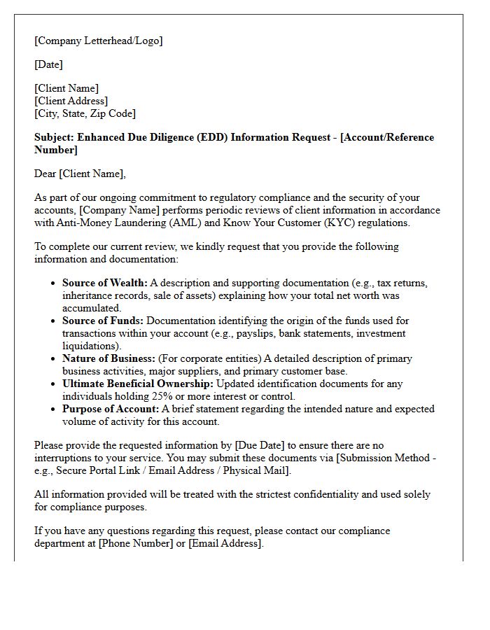 Enhanced Due Diligence Information Request Letter