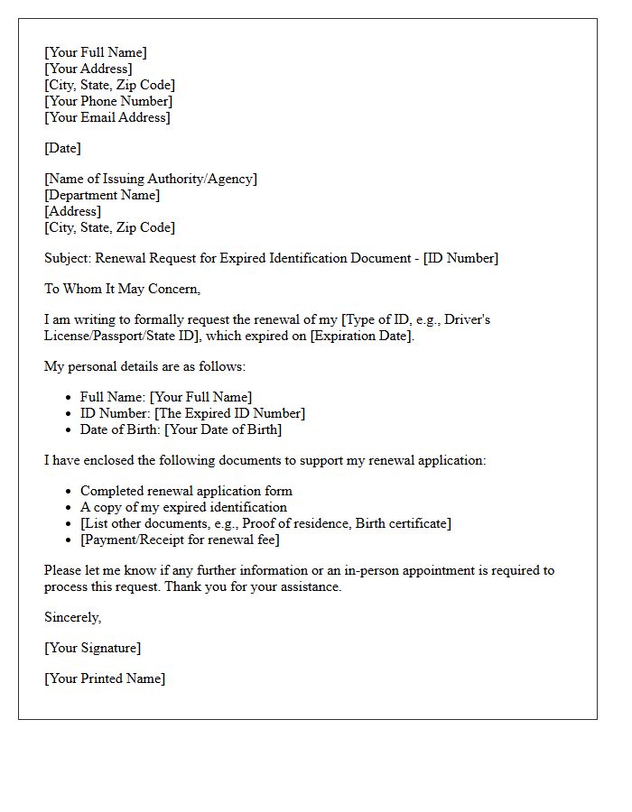 Expired Identification Document Renewal Request Letter