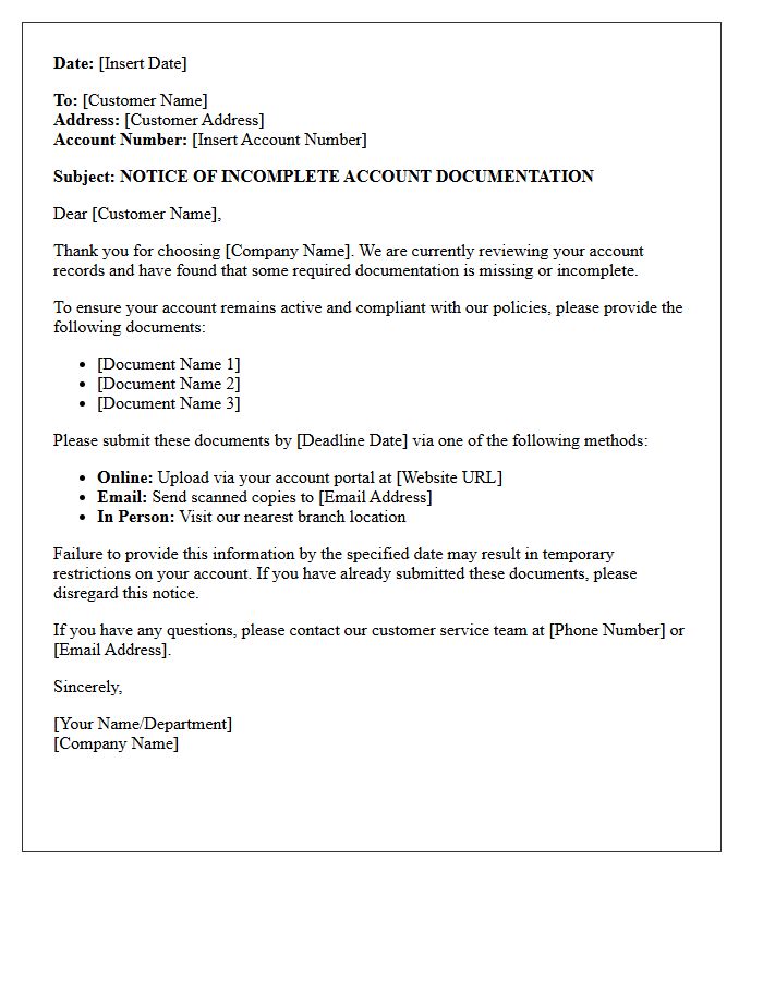 Incomplete Account Documentation Notice Letter