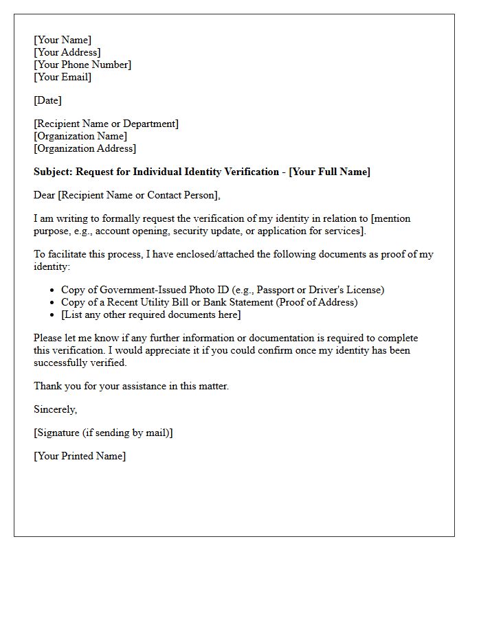 Individual Identity Verification Request Letter