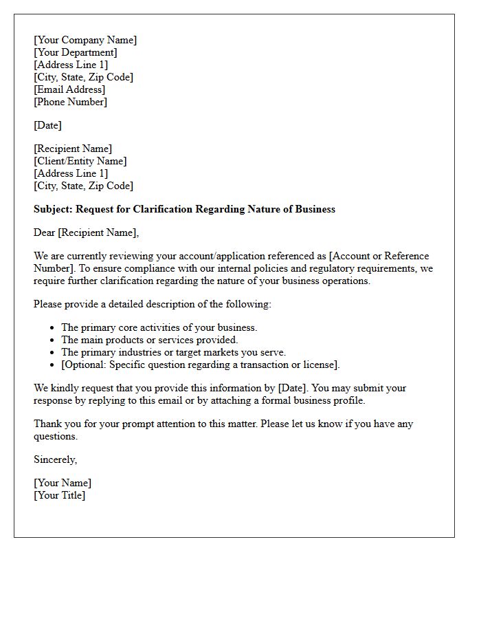 Nature Of Business Clarification Request Letter