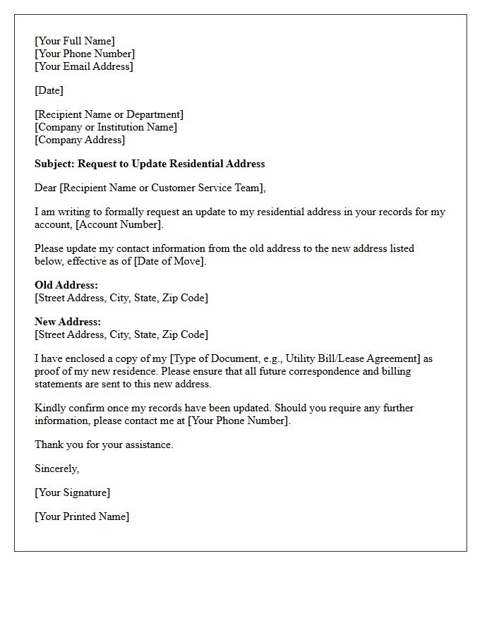 Proof Of Address Update Request Letter