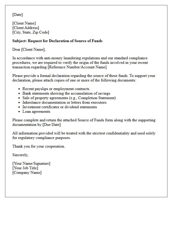 Source Of Funds Declaration Request Letter