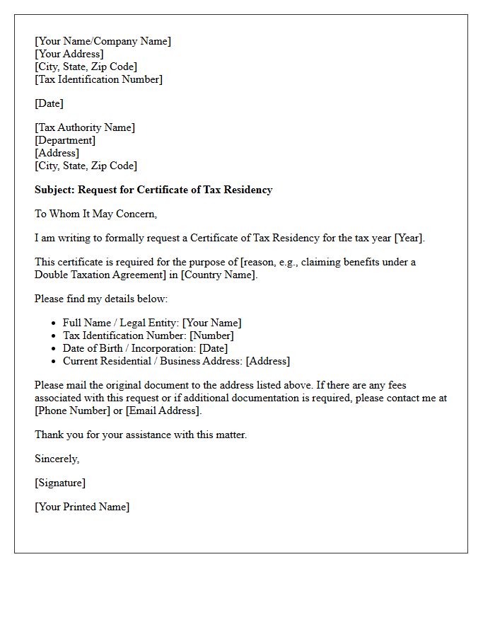 Tax Residency Status Request Letter