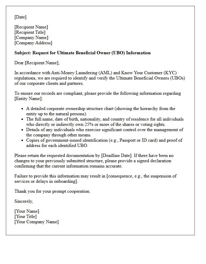 Ultimate Beneficial Owner Structure Request Letter