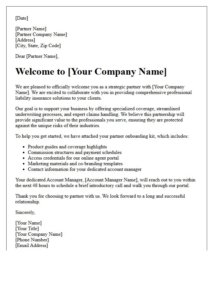 A Welcome Letter for Professional Liability Insurance Partners