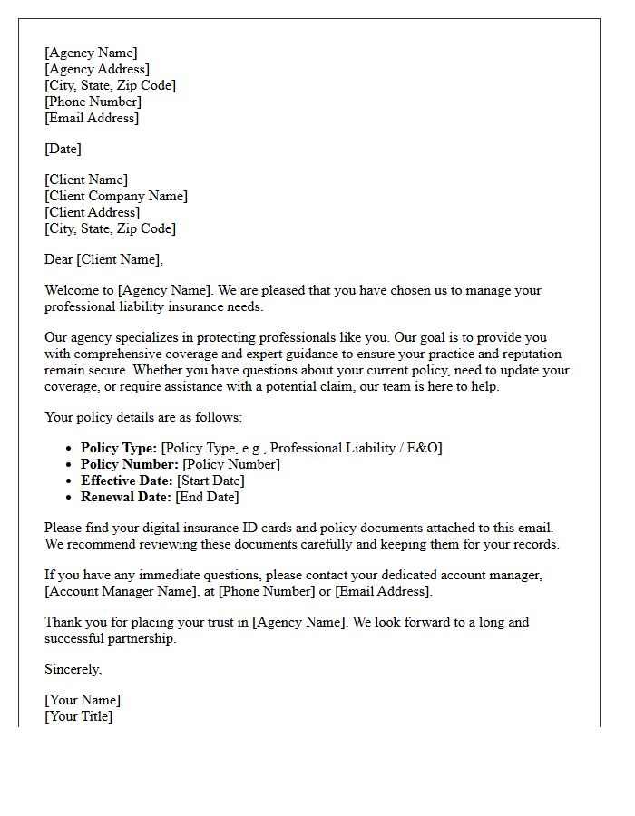 A Welcome Letter to Our Professional Liability Insurance Agency