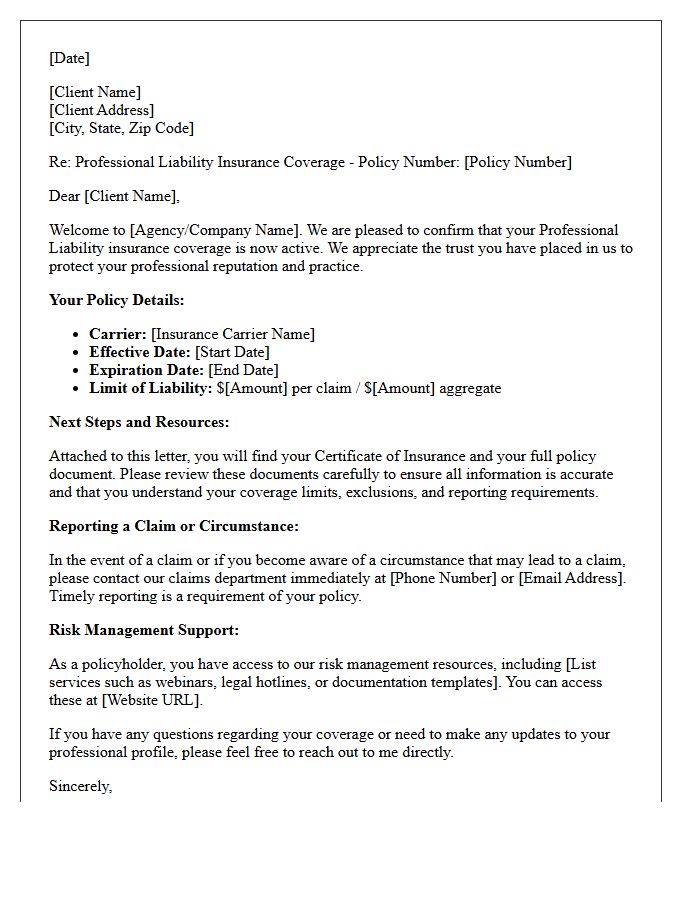 Professional Liability Client Onboarding Welcome Letter