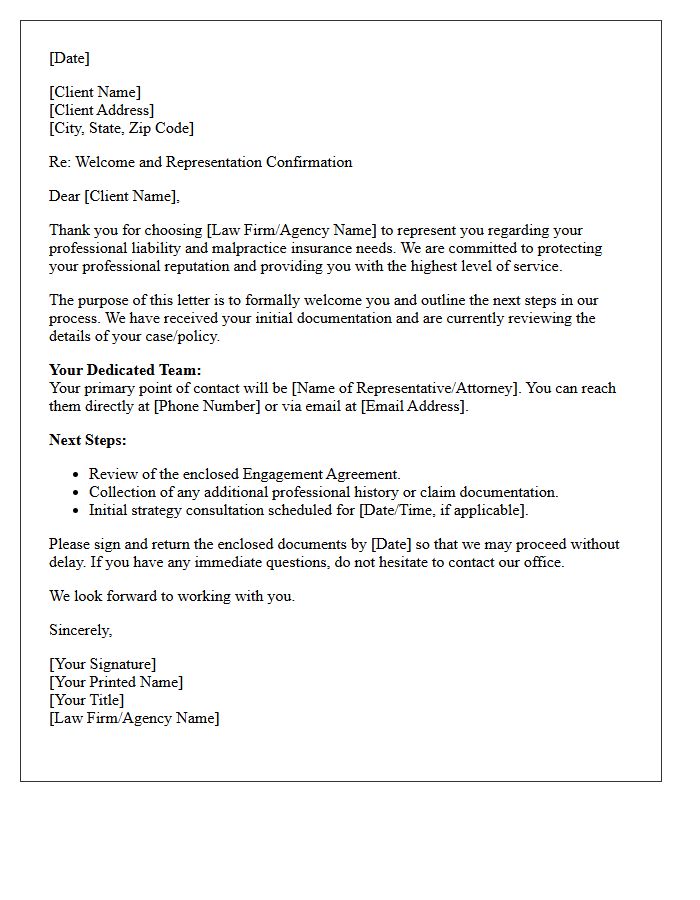 Welcome Letter for Malpractice and Professional Liability Clients