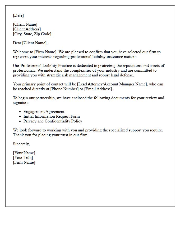 Welcome Letter to Our Professional Liability Insurance Practice