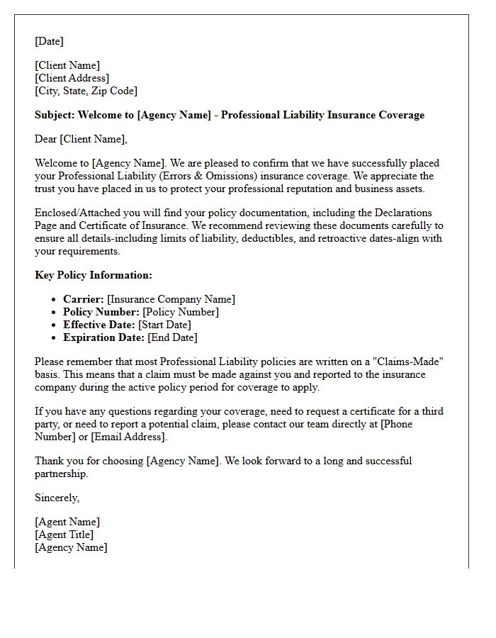 Welcome to the Agency: Professional Liability Client Letter