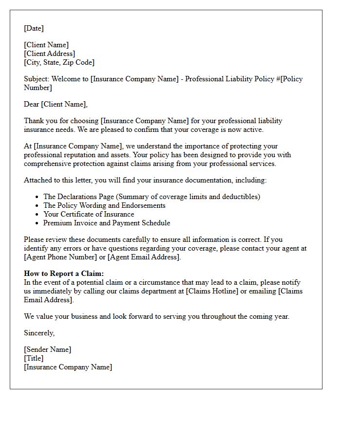 Your Professional Liability Insurance Welcome Letter