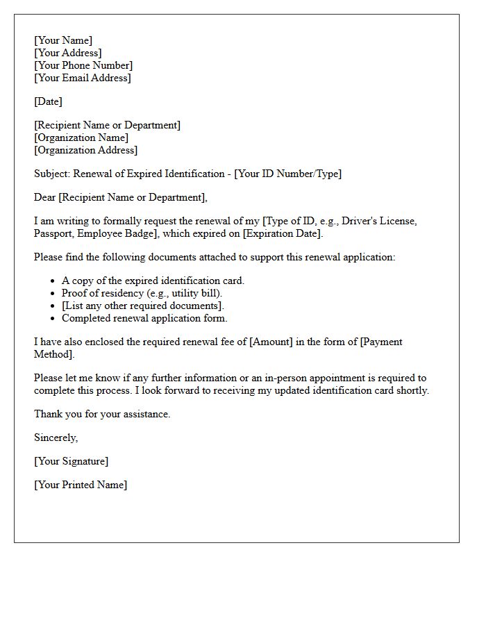 Expired Identification Documentation Renewal Letter