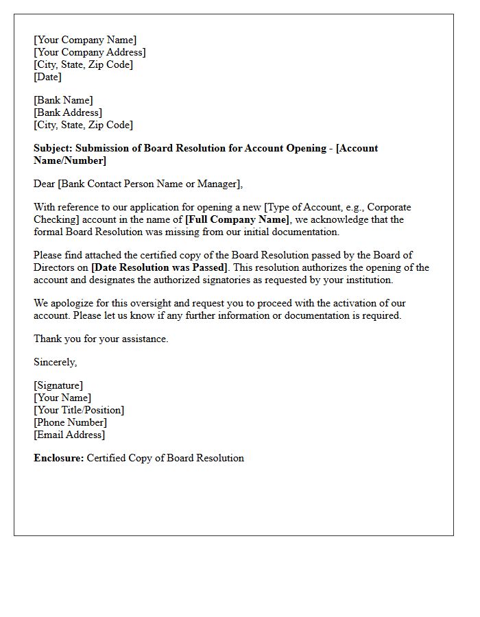 Missing Board Resolution For Account Opening Letter