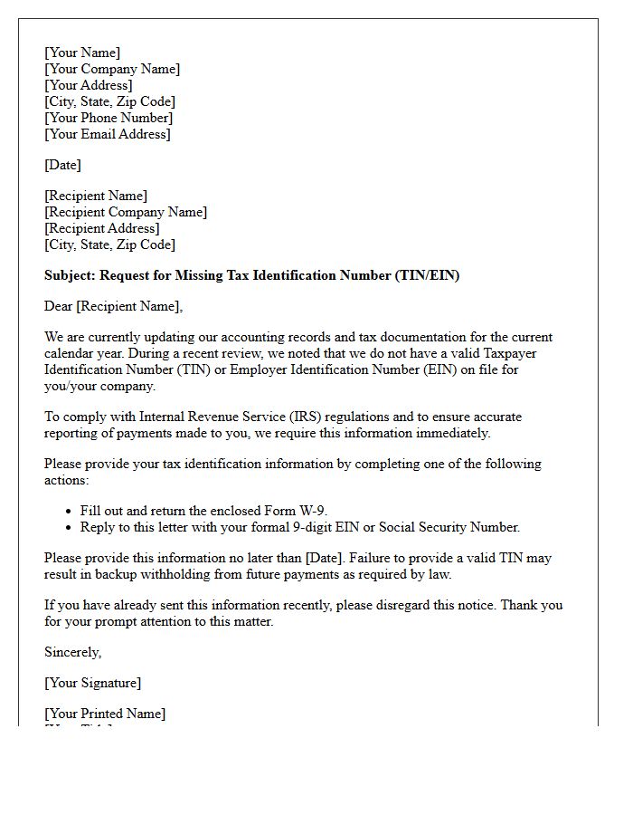 Missing Tax Identification Number Request Letter