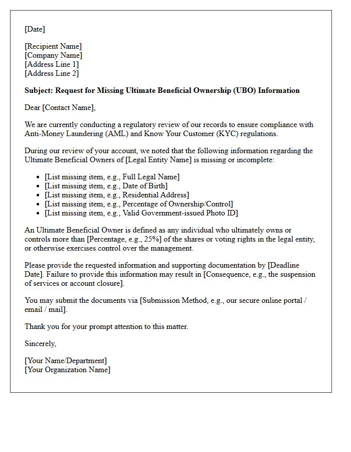Ultimate Beneficial Ownership Missing Information Letter
