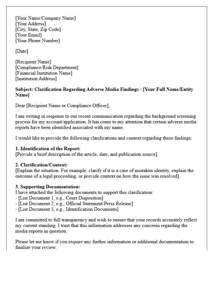 Adverse Media Clarification Letter