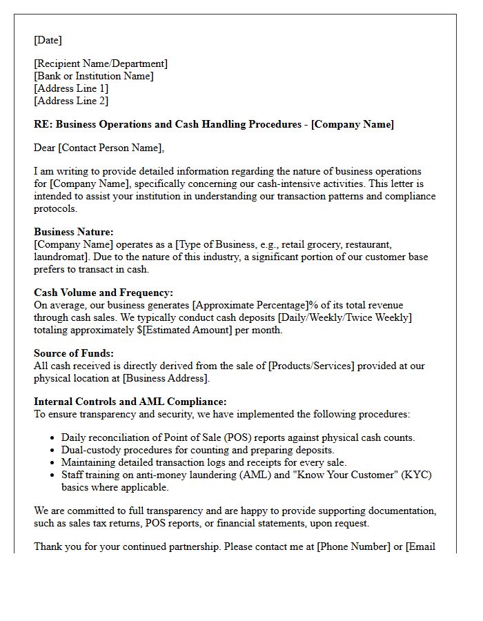 Cash Intensive Business Operations Letter