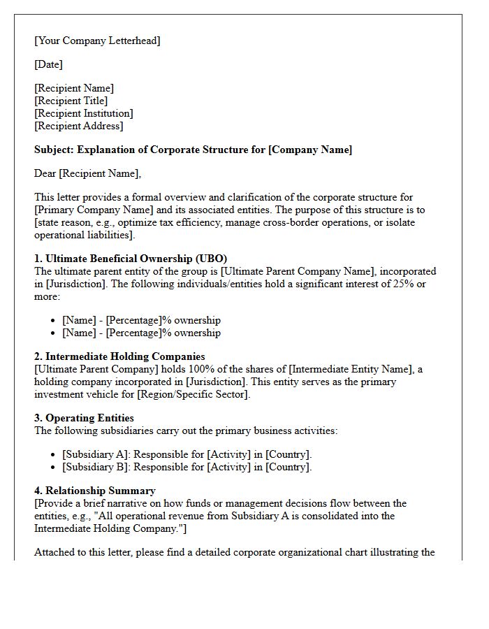 Complex Corporate Structure Explanation Letter