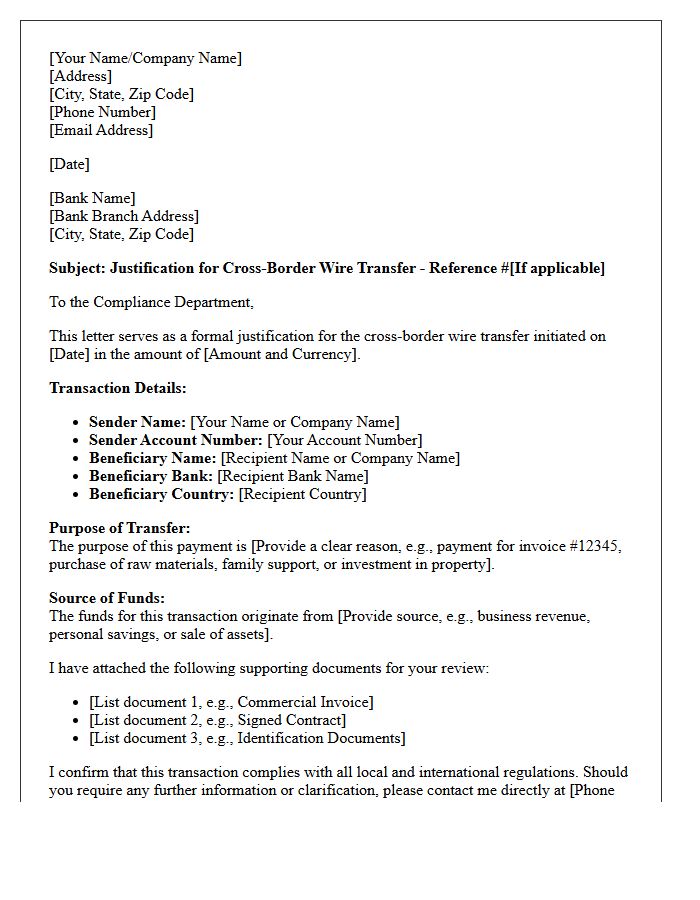 Cross-Border Wire Transfer Justification Letter
